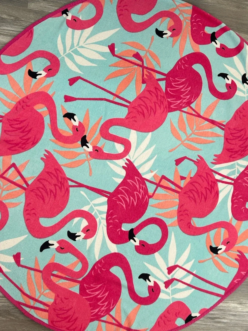 NWOT  Flamingo beach towel, 48” round